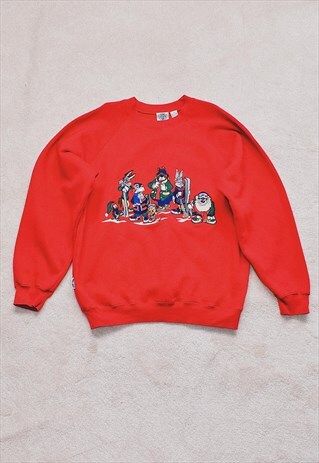 VINTAGE 90S ACME RED EMBROIDERED SWEATER