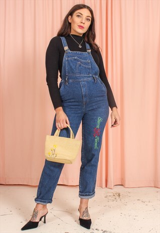VINTAGE 90S DENIM DUNGAREES WITH EMBROIDERY