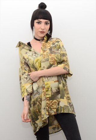 VINTAGE 90'S AFRICAN SAFARI PATTERNED SUMMER SHIRT
