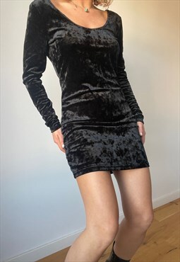 Vintage Velvet Mini Black Dress