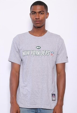 VINTAGE NFL NEW YORK JETS SPELLOUT T-SHIRT GREY