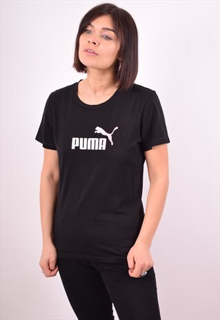 PUMA WOMENS VINTAGE T-SHIRT TOP MEDIUM BLACK 90S