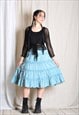 Y2K DUSTY BLUE COASTAL FAIRY TIERED MIDI SKIRT