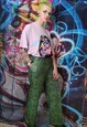 AZTEC PRINT JOGGERS THIN ABSTRACT RAVER OVERALLS IN GREEN