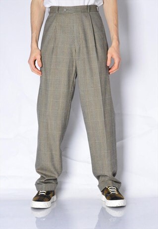 VINTAGE 90S BEIGE GREY CHECK PANTS