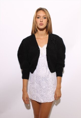 VINTAGE 1980'S 80'S BLACK SOFT KNIT CARDIGAN FROM PARIS S-M