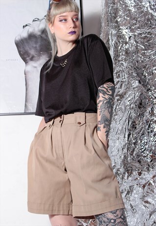 80S VINTAGE 90S GRUNGE HIGH WAIST TAPERED BEIGE DENIM SHORT