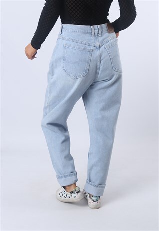 HIGH WAISTED DENIM JEANS TAPERED LEG VINTAGE UK 14 (A95D)