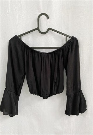 VINTAGE Y2K REWORKED BOHO MILKMAID PRAIRIE BLOUSE CROP TOP
