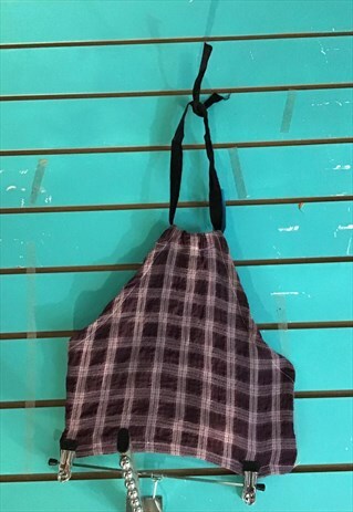 COTTON CHECK CROP HALTER HANDMADE FESTIVAL BOHO