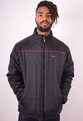 FILA MENS VINTAGE PADDED JACKET LARGE BLACK 90S