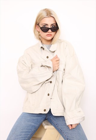 VINTAGE 90S CREAM OVERSIZED DENIM JACKET
