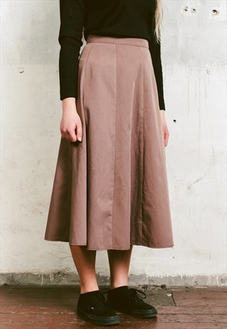 VINTAGE 90S MUTED BROWN FULL MIDI SKIRT
