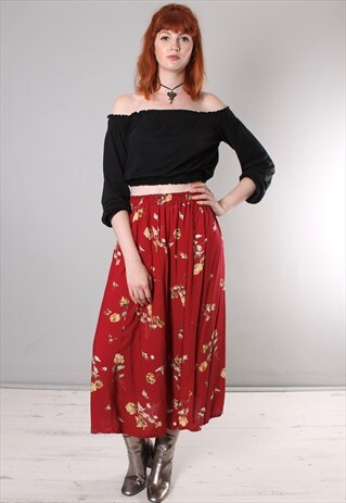 VINTAGE 90S FLORAL PATTERNED MIDI SKIRT