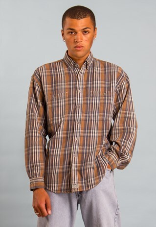90S VINTAGE LEVI'S TARTAN PLAID HEAVY COTTON SHIRT BROWN