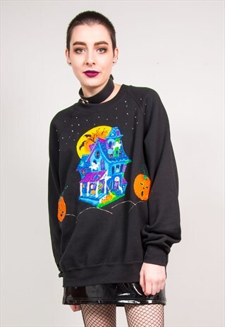 HALLOWEEN VINTAGE 90'S HAUNTED HOUSE BLACK SWEATSHIRT