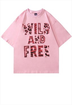 Tiger print t-shirt Y2K Wild and free slogan tee in black