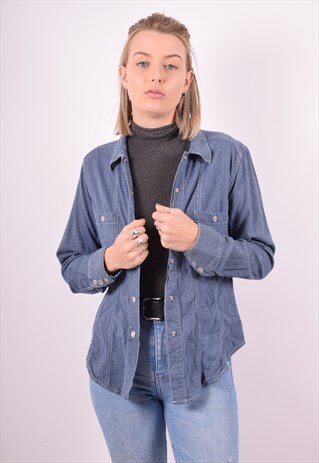 LEVI'S WOMENS VINTAGE SHIRT MEDIUM BLUE STRIPES 90S