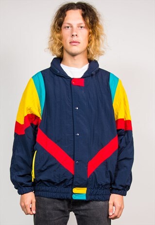 90'S VINTAGE RAINBOW COLOURBLOCK ZIP SHELL SUIT JACKET