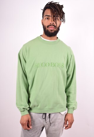 HUGO BOSS MENS VINTAGE SWEATSHIRT JUMPER XL GREEN 90S