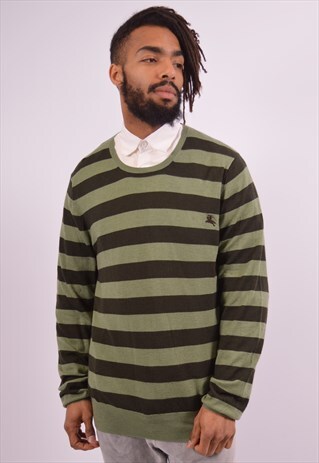 BURBERRY MENS VINTAGE JUMPER SWEATER XL GREEN 90S