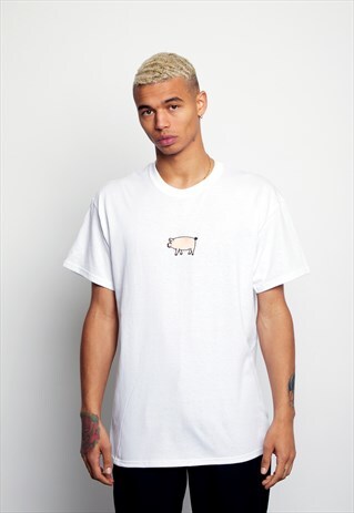 PIG EMBROIDERY WHITE TEE