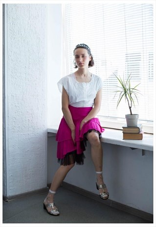 VINTAGE 80'S MAGENTA PINK POLKA DOT RUFFLE SKIRT
