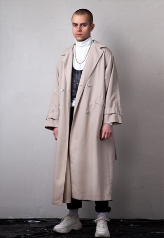 VINTAGE BEIGE OVERSIZED TRENCH COAT . UNISEX