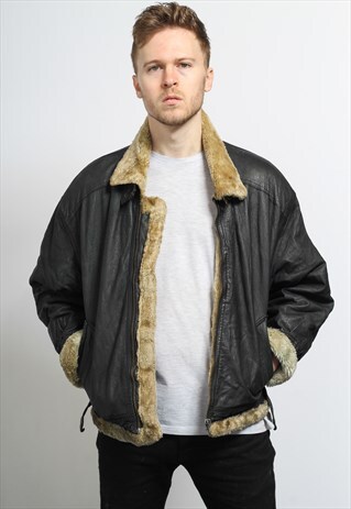 VINTAGE LEATHER AVIATOR FLEECE JACKET COAT