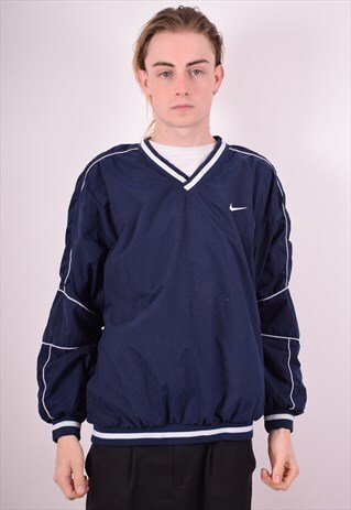 NIKE MENS VINTAGE PULLOVER TRACKSUIT TOP LARGE NAVY BLUE 90S