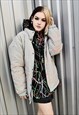 OVERSIZED GRAFFITI LETTER PRINT BOMBER QUILTED JACKET GREY