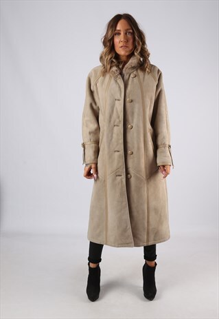 SHEEPSKIN SUEDE LEATHER SHEARLING COAT UK 16 (B9DD)
