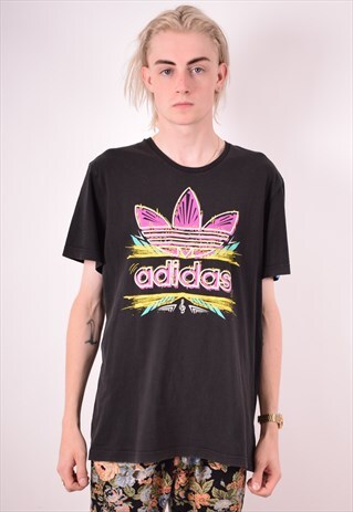 ADIDAS MENS VINTAGE T-SHIRT TOP MEDIUM BLACK 90S