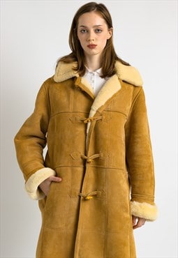 80s Vintage Suede Sheepskin Leather Shearling Coat 7009