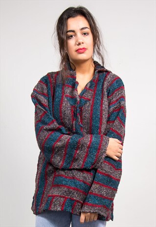 90'S VINTAGE MULTICOLOUR STRIPE GRUNGE BAJA GRUNGE HOODIE