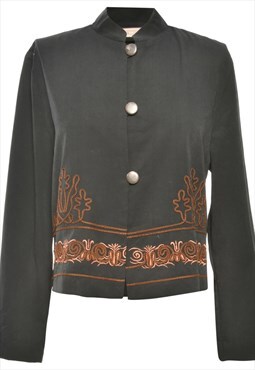 Vintage Embroidered Black & Brown Cropped Jacket - M