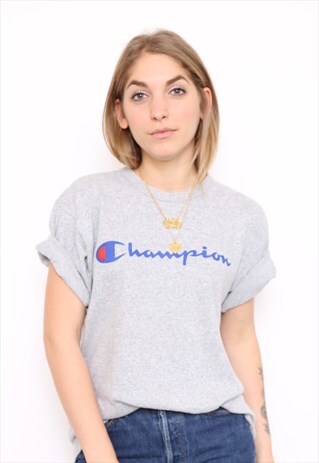 VINTAGE CHAMPION GREY JERSEY TOP T-SHIRT