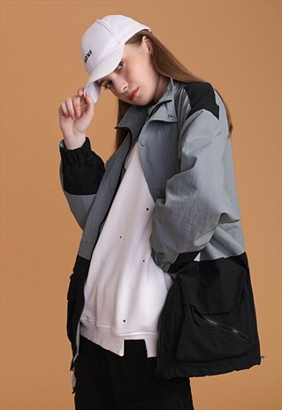 COLOR-BLOCK SHELL JACKET IN GREY