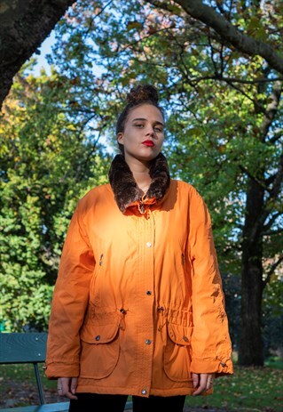 UNISEX VINTAGE PUFFER PARKA JACKET WITH FAUX FUR COLLAR