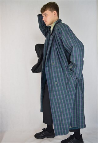 VINTAGE CLASSIC MULTICOLOUR CHECKERED TRENCH COAT