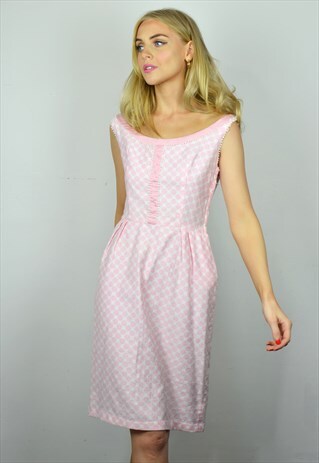 REVIVAL VINTAGE WEDDING GUEST 60S PINK & WHITE FITTED DRESS
