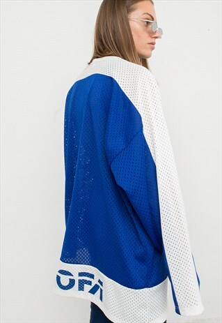VINTAGE MESH TSHIRT 90S BLUE UNISEX LONG SLEEVE