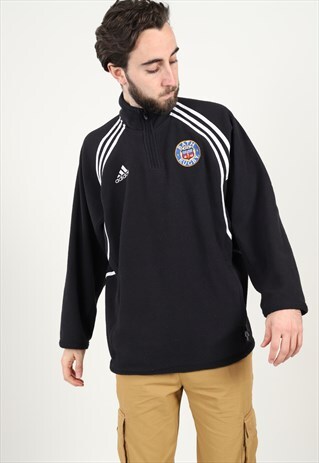 VINTAGE 90S ADIDAS BATH RUGBY 1/4 ZIP FLEECE IN BLACK