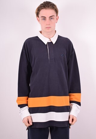 KAPPA MENS VINTAGE POLO SHIRT LONG SLEEVE XXL BLUE 90S