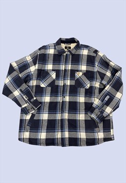 Blue Tartan Plaid Check Shearling Lined Flannel Jacket