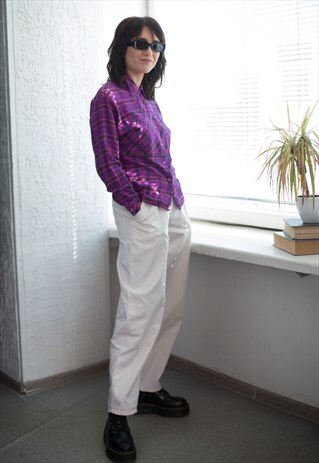 VINTAGE 70'S CHECKED BLOUSE IN PINK/PURPLE