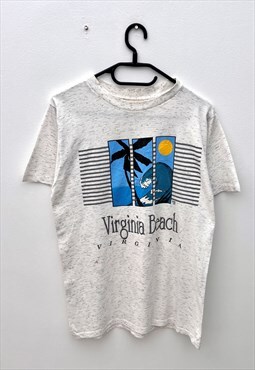 Vintage Virginia beach white grey tourist T-shirt large 