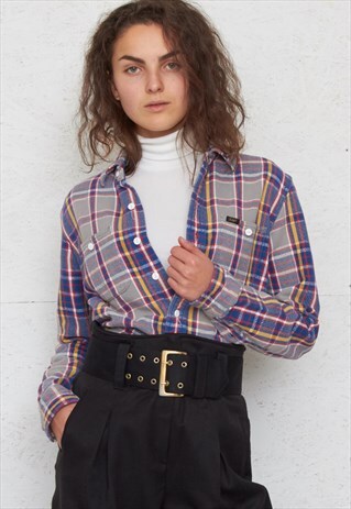 VINTAGE GREY LEE LONG SLEEVE FLANNEL CHECKERED SHIRT