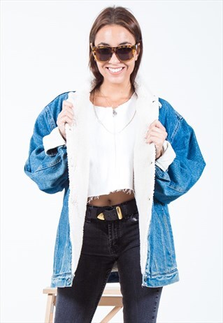 VINTAGE 80S ORIGINAL WRANGLER SHEEPSKIN DENIM JACKET/ S1763