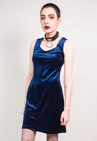VINTAGE 90'S BLUE VELVET MINI DRESS